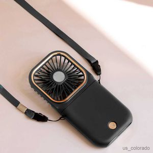 Electric Fans 3000mAh Foldable Neck Hanging Fan Handheld Mini Cooling Fan USB Rechargeable 3 Gears Air Cooler Phone Holder for Camping Hiking R230714