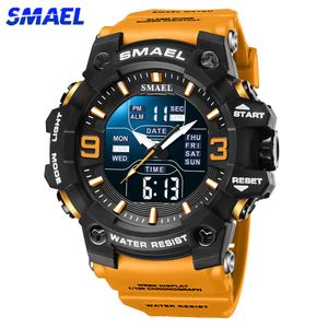 SAMEL Uhr für Herren, Orange, Dual-Zeitanzeige, Sport-Armbanduhr, Stoppuhr, Alarm, Armee, Militär, LED, digitale Hintergrundbeleuchtung, Herrenuhr