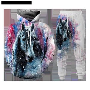 Herrspåriga djur 3D -hästtryckta män Zip Up Hoodies/Sweatshirt/Pants Unisex Streetwear Tracksuit Set Man/Female Jacket Suit T230714