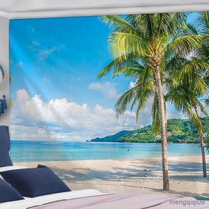 Tapestries Dome Cameras Hawaii Coastline Scenery Tapestry Room Hanging Wall Background Decoration Sunny Summer Blankets Colored Carpets Bedroom Home R230714