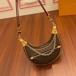 Loop Hobo Bags Gold Chain Handbag Lyxiga Designers Väskor Fashion Womens Coated Canvas dragkedja Crossbody Shoulder Bag Crescent Bottom Handbag