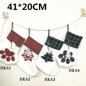 Kedi Köpek Pençe Stocking Noel Çorap Dekorasyon Kar Tanesi Ayak İzi Deseni Noel Çorapları Çocuk Toptan İçin Elma Şeker Hediye Çantası