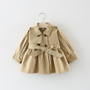 Płaszcz ubrania dla dzieci 2023 Dziewczęcy kurtka dla dzieci wiosna jesień koreański styl uroczy długi okopa dziewczynki wiatrówki