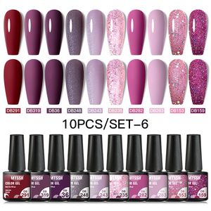 Nail Gel 1012PCS Nude Polish Set Pink Glitter Semi Permanent Soak Off UV Led Varnishes Base Top Coat Art Kits 230714