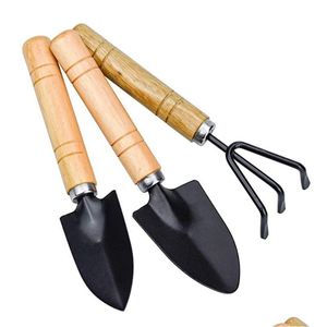 Spade Shovel Factory 3st/Set Rake Set Trähandtag Metallhuvudverktyg för blommor Krukväxter Mini Garden Tool Seed Disseminator DHGPB