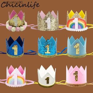 CHICINLIFE 1PCS 1st Birthday Crown HeadBand Priness Birthday Party Baby Shower Boy Girl First Birthday Hat Accessory Supplies L230621