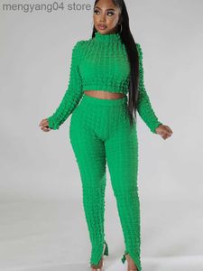 Women's Two Piece Pants Solid Ribbed Knit Two Peice Set for Women Matching Sets Fall Winter Turtleneck Crop Top and Split Flare Pants Sexy Club Outfits T230714