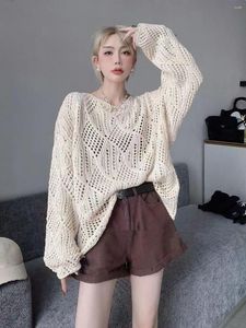 Women's Sweaters Fashion Vintage Sweater Women Autumn Long Sleeve Hole Loose Thin Knitted Design Pullover Solid Hollow Out Crew Neck P277