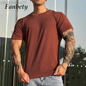 T-shirts masculinas Simples T-shirt masculina Pulôver para todos os jogos Tecelagem de cor sólida Tops finos Verão O Neck Stretch Respirável Manga curta Roupas masculinas L230713