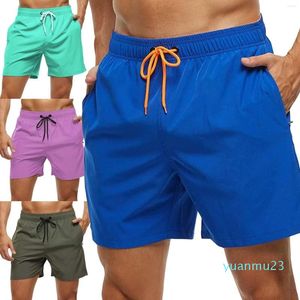 Pantaloncini da corsa da uomo in tinta unita casual da spiaggia con tasche con cerniera per esercizi da uomo