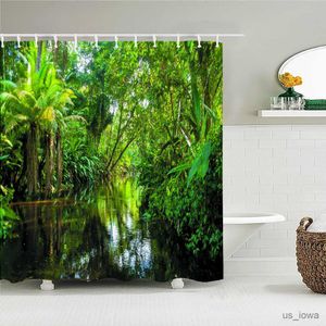 Cortinas de chuveiro floresta tropical cortinas de chuveiro selva verde floresta árvores plantas rio paisagem natureza cenário decoração do banheiro cortina de banho