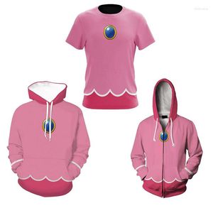 Moletons Masculinos Feminino Princesa Peach Cosplay Traje Masculino Moletom Com Capuz Impresso em 3D Camisola com Capuz Casual T-shirt Streetwear Outfits Terno de Halloween