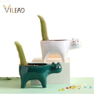 Planters POTS VILEAD Söt kattvas Modern Art Ceramic Flower Pot Desktop Home Interior Terrace Garden Decoration Accessories Cactus Plant Pot L230714