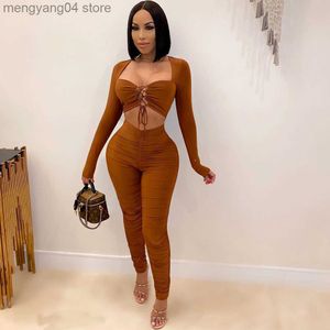 Women's Two Piece Pants Women Crop Top and Pencil Pants Sexy Club Outfits Matching Set Ruched Bandage Bodycon Two Piece Set Birthday Party Chandal Mujer T230714
