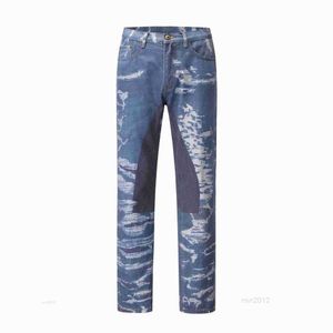 Ins Super Hot Retro Print Damaged Jeans Straight Vintage High Street Dark Men Hip Hop Pants Fashion Label