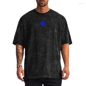 Camisetas masculinas velhas retrô pesadas lavadas de algodão estampado com ombros caídos podem ser personalizadas camiseta gola redonda