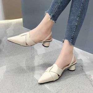 Sandals Summer Pointed Toe Women Fashion High Quality Beige Square Heel Shoes Casual Sweet Party Yellow Heels Plus 230417