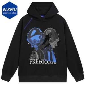 Herrtröjor tröjor rivet punk hoodies cyberpunk grafisk tryckt harajuku överdimensionerad hiphop hoodie män mode lös y2k tröja svart vit 230714