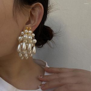 Dingle örhängen hänger pärla dingling droppe långa besatta metall mode smycken tillbehör för kvinnor julklapp