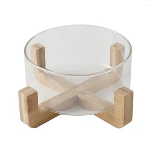 Dinnerware Sets Snack Plate Tray Serving Bowl Soup Salad Wooden Base Home High Borosilicate Glass Noodle