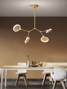 Lampade a sospensione Tutti i lampadari in legno di rame Post Modern Light Luxury Living Room Dining Simple Nordic Lamp