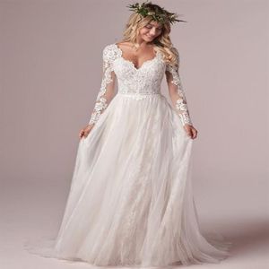 Bohemian Long Rleeve Suknie ślubne V Tiul z Tiast Lace Boho Bridal Sukienki plażowe Summer plus suknie ślubne