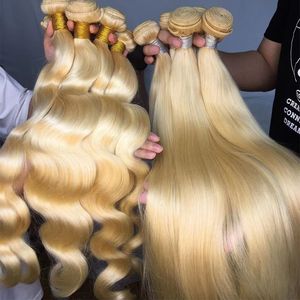 (3 Bundles Deal)11A Luxury Virgin 613 Blonde Hair Silk Unprocessed Human Hair Extensions Peruvian Indian Malaysian Cambodian Brazilian Body Wave Hair Bundles