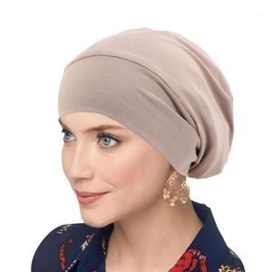 エスニック衣類伸縮性のある女性サテン並置化学療法帽子ムスリム綿ターバンハットビーニーレディースヘアロスボンネットイスラムヒジャーブヘッドウェー279m