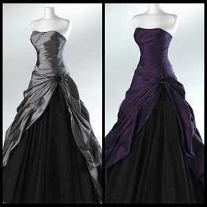 Purple And Black Ball Gown Gothic Wedding Dresses for Brides Strapless Grey Floor Length Actual Picture Bridal Gowns Vestidos de N178G