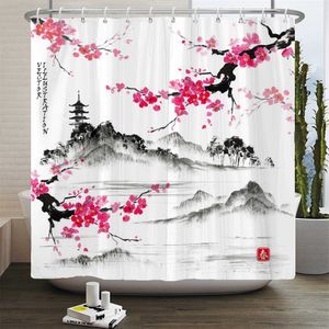 Shower Curtains Blossom Flower Leaves Shower Curtain Watercolor Plant Floral Pattern Waterproof Polyester Bathroom Curtain Decor With