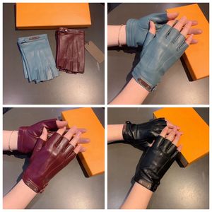 Ladies Gloves Five Fingers Gloves Wintwe Half Fingers Gloves Leather Short Fleece Thickened Glove Trendy Vintage Solid Protective Gloves