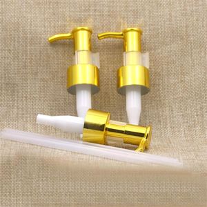 Förvaringsflaskor 50 st 24mm UV Shiny Yellow Gold Oil Pump Plastic Bottle Accessories Cosmetics Lock för återfyllningsbar rengöringsdispenser