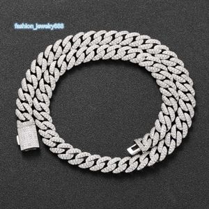 Strands Strings 925 Gümüş Mozan Elmas 10mm Çift Sıralı Elmas Küba Zinciri Sterling Gümüş Kolye Moda Eşleştirme Sertifikası