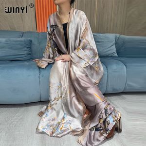 Kvinnors badkläder Winyi Holiday Boho tryckt Lång kimono klänning Bikini Wrap Cover-ups Women Summer Clothes Beach Wear Swim Suit Cover Up Kimono 230713