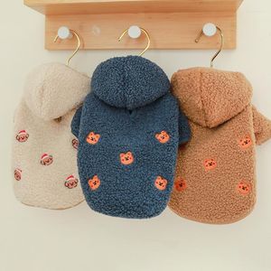 Abbigliamento per cani Vestiti per gatti per animali domestici Inverno Caldo Indossare Gonna Felpe con cappuccio Ricamato Orso Modello Cappotto in lana d'agnello Maglione per piccoli