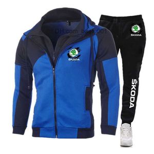 Tute da uomo Skoda Stampato Felpa con cappuccio da uomo + Pantaloni Autunno Abbigliamento sportivo Felpa casual Tuta Felpa Giacca sportiva Set da jogging Z230717