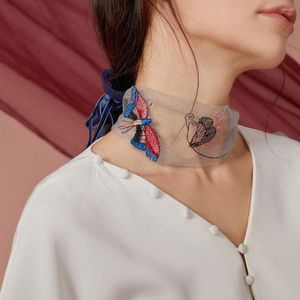 Schals Designer Marke Seidenschal Frauen Haarband Schmale Halskrawatte Dünnes Kopftuch Langes Stirnband Schmetterling Stickerei Foulard