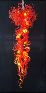 Fashion Multi Color Chandelier Modern Red And Few Yellow Hanging Lamp Long Hand Blown Luxury Ceiling Lights