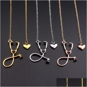 Pendant Necklaces Pendants Jewelry Fashion Medical Alloy I Love You Heart Stethoscope Necklace For Nurse Doctor Gift Wholesale Drop D Dhnwm