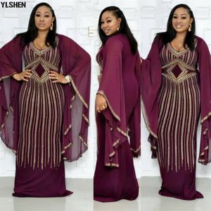 African Dresses for Women Dashiki Diamond African Clothes Bazin Broder Riche Sexy Slim Ruffle Sleeve Robe Evening Long Dress319V