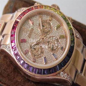 Chrono Eta 7750 Watches Men's Automatic Chronograph Watch Men 904L Steel Diamond Dial Bezel Crystal Rose Gold Rainbow 116598 274a
