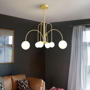 Chandeliers Modern Simple Style Glossy Glass Ball Led Chandelier Hanging Metal In Living Room Dining Decorative Lighting