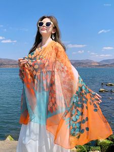 Eşarplar Yaz Şifon Başörtüsü Zarif Kadın İpek Eşarp Vintage Baskı Mujer Shawl Bandana Sarong Plajı Sargısı Scarve Pareo Bufanda Stoles