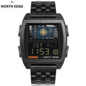 North Edge New Men's Steel Watches Retro Industrial Style Waterproof 50m World Time Led Digital Watch for Man Relogio Masculino