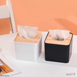 Pudełka na tkanki serwetki nowoczesne nowoczesne drewniane serwetek kwadratowy kształt drewniany plastikowy pudełko tkanek obudowa domowa kuchnia papierowy do przechowywania akcesoria R230714