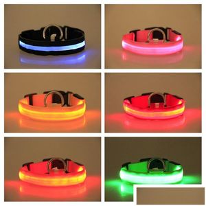 Dog Collars Leashes Led Nylon Pet Collar Night Safety Light Flashing Glow In The Dark Small S-Xl Dbc Drop Delivery Home Garden Supp Dhyge