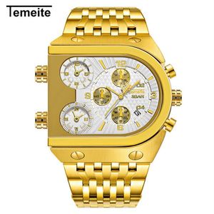 Oryginalna marka Unikalna design Square Square Men Wide Big Dial Casual Quartz Watch Gold Male Sport Watches Duży zegar Whatch259W