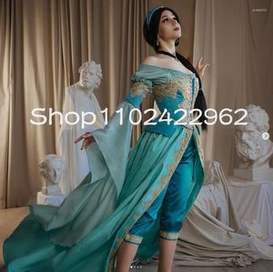 Party Dresses Mint Blue Fantasy Renaissance Jumpsuit Prom med Fairy Long Sleeve Bustle Corset Lace-Up Evening Gown Pantaloons