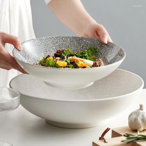 Plates High-end Deep Dinner Plate Household Large Round Soup Noodle Bowl Japanese El Tableware Fruit Salad Western