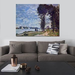 Handmade Canvas Art The Banks of The Seine at Argenteuil Claude Monet Painting Impressionist Landscape Artwork Bathroom Decor